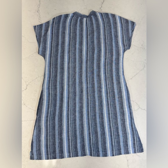 Lands’ End  Women’s Linen Dolman Sleeve Peasant Above Knee Dress Blue Sz.Med - Picture 2 of 8